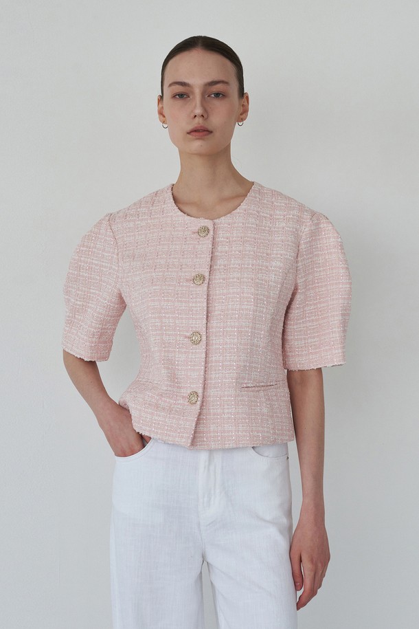 BY GINGER - 자켓 - [22SS]Tweed volume puff  jacket - Pink																																																			