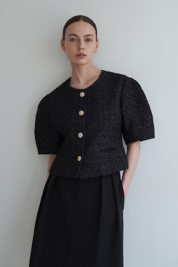 BY GINGER - 자켓 - [22SS]Tweed volume puff jacket - Black																																																							