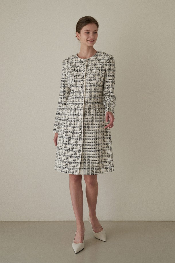 BY GINGER - 긴소매 원피스 - [22FW]Check tweed dress - white