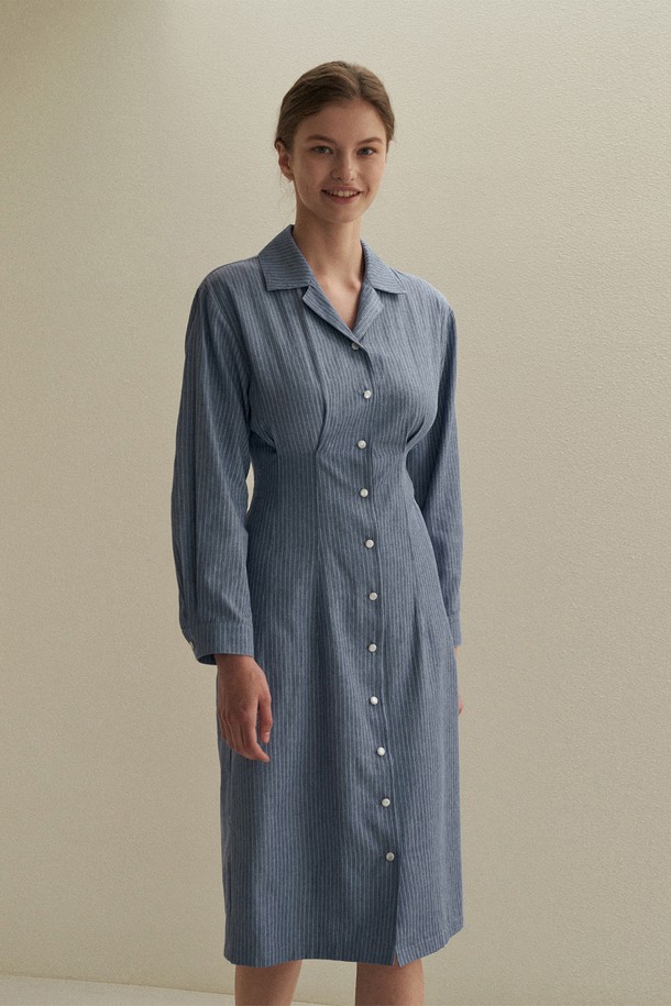 BY GINGER - 긴소매 원피스 - [22FW]Stripe pintuck shirts dress - blue