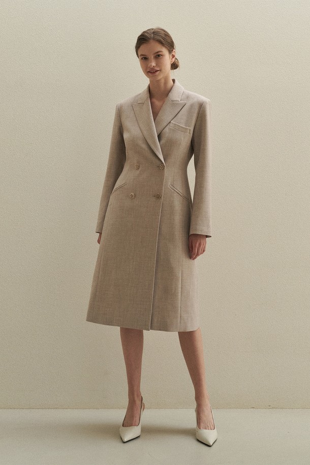 BY GINGER - 코트 - [22FW]Feminine curved pocket long coat - oatmeal