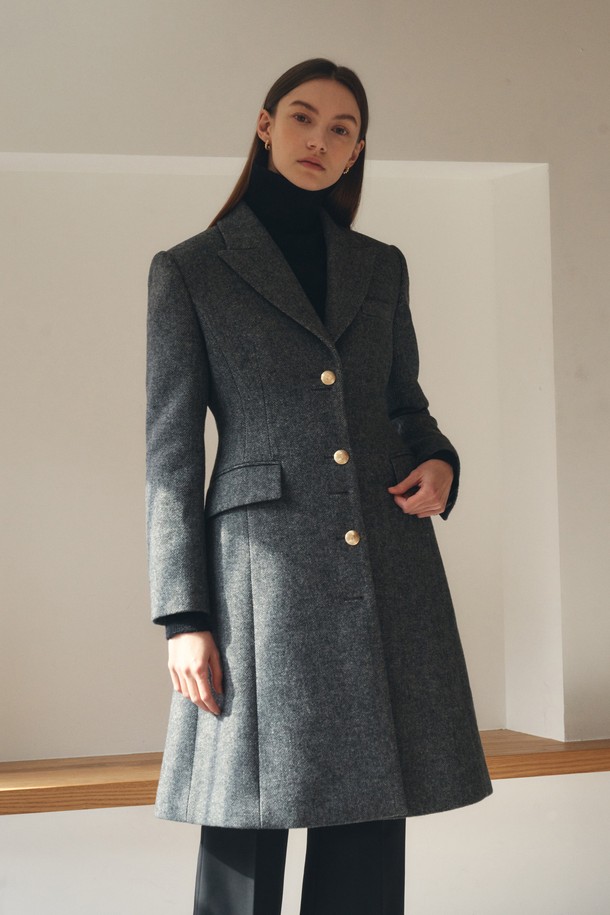 BY GINGER - 코트 - [22FW]Herringbone single long coat - charcoal