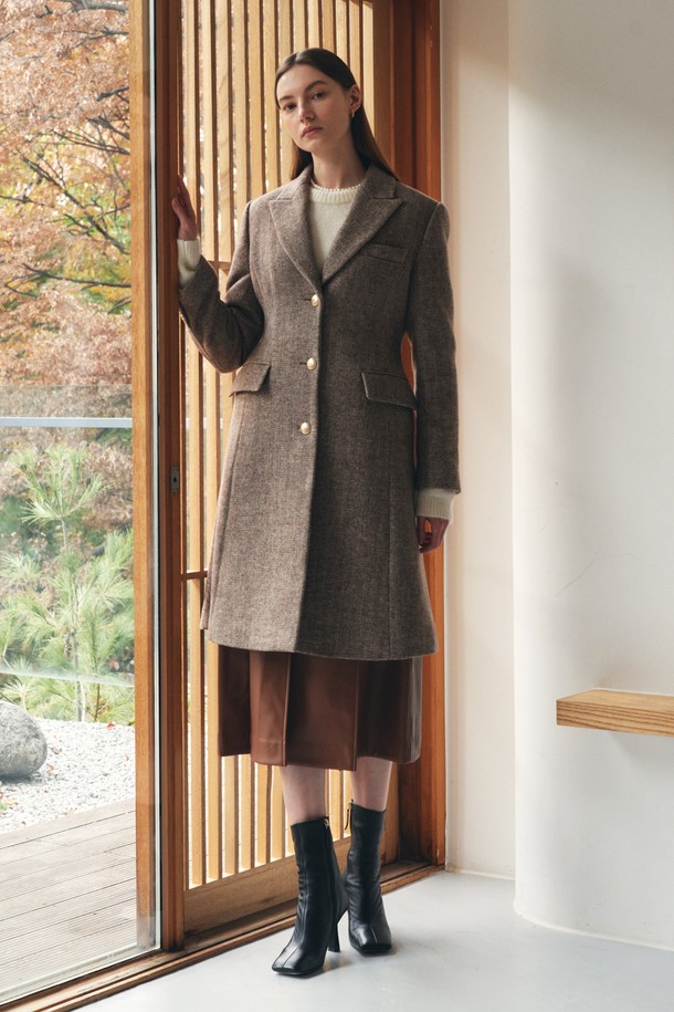 BY GINGER - 코트 - [22FW]Herringbone single long coat - brown