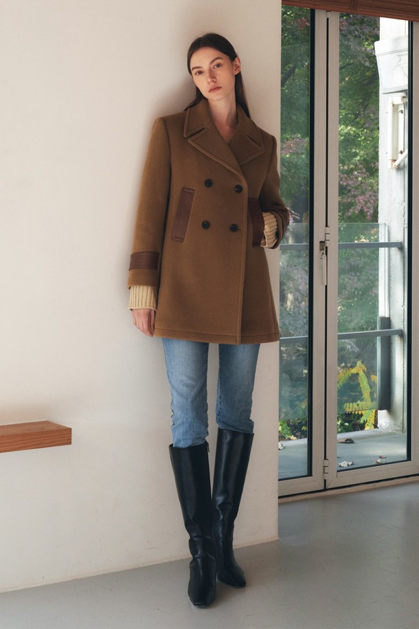 BY GINGER - 코트 - [22FW]Leather point half double coat - camel