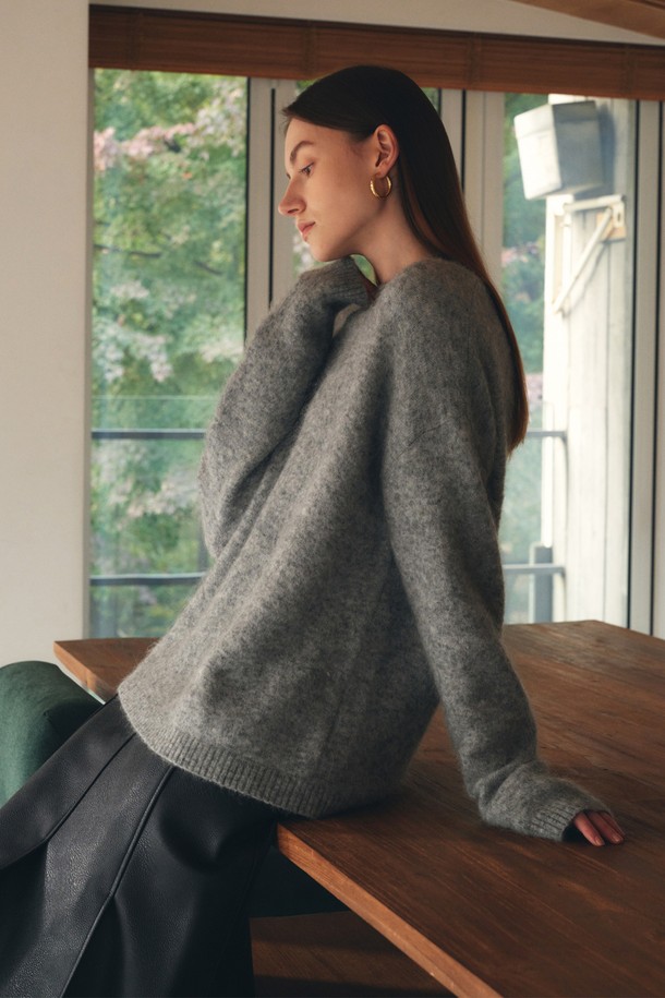 BY GINGER - 스웨터 - [22FW]Mohair wool round knit - gray