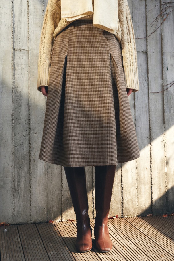 BY GINGER - 미디스커트 - [22FW]Modern check flare skirt - brown