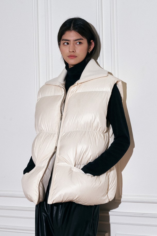 BY GINGER - 베스트 - Knit collar goose down padding vest - ivory