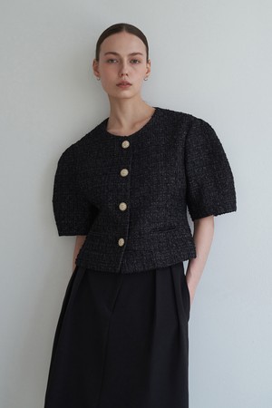 [22SS]Tweed volume puff jacket - Black																																																							