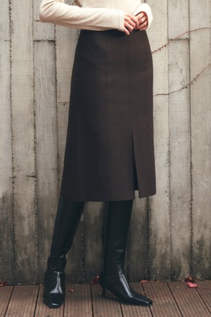 [22FW]Wool slit point midi skirt - brown