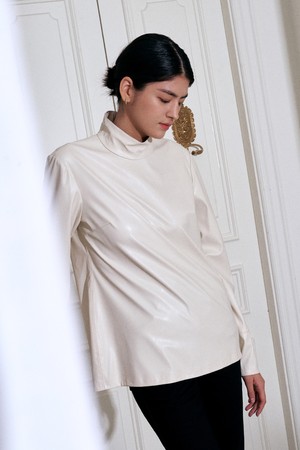 High neck leather blouse - ivory