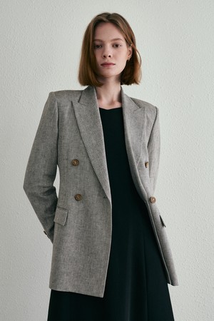 [23SS]Herringbone linen single jacket - dark brown