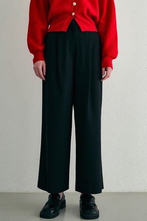 [23SS]Hidden banding wide slacks - black