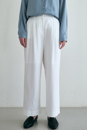 [23SS]Hidden banding wide slacks - white