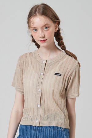 SUMMER ROUND NECK RIB KNIT CARDIGAN_SAND BEIGE