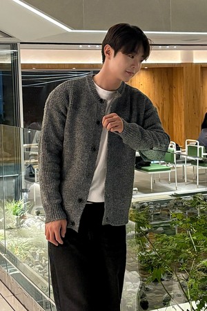그레이스 울 리브 니트 가디건_그레이