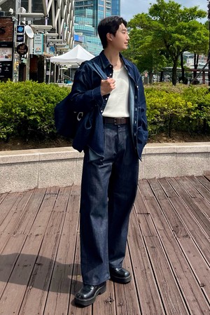 오버핏 워싱 데님 셔츠_다크인디고