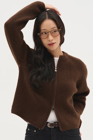 베이직 투웨이 니트집업 가디건_브라운