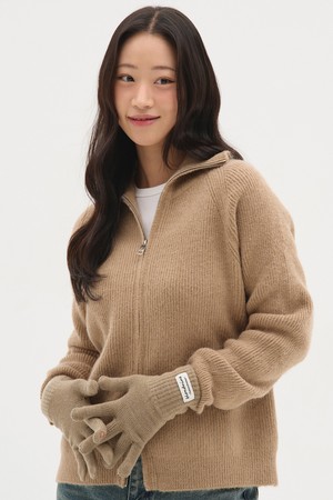 하이넥 투웨이 오버핏 니트 가디건_베이지