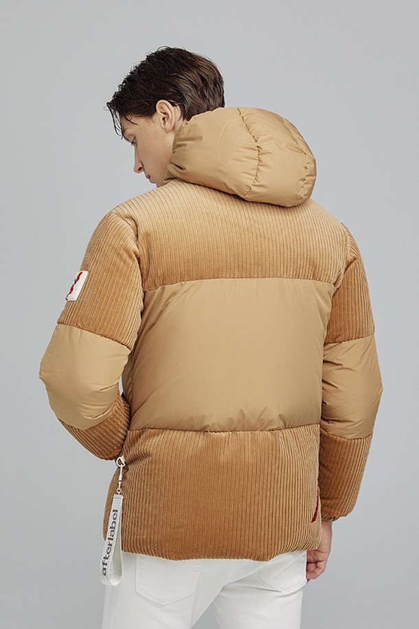 IKALOOK - 다운/패딩 - 컬러 블로킹 코듀로이 후드 다운 패딩 점퍼 AJP116A