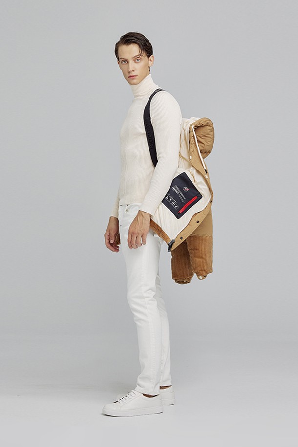 IKALOOK - 다운/패딩 - 컬러 블로킹 코듀로이 후드 다운 패딩 점퍼 AJP116A