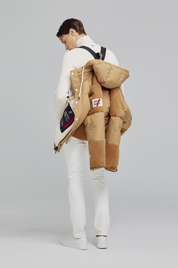 IKALOOK - 다운/패딩 - 컬러 블로킹 코듀로이 후드 다운 패딩 점퍼 AJP116A