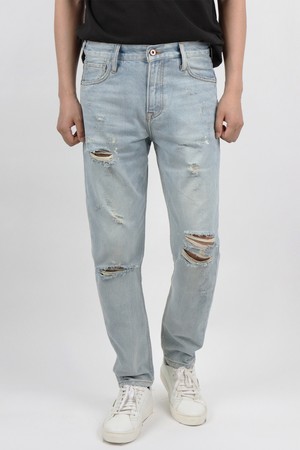 IKALOOK 봄가을 연청 레귤러 핏 데미지 진 AJN172