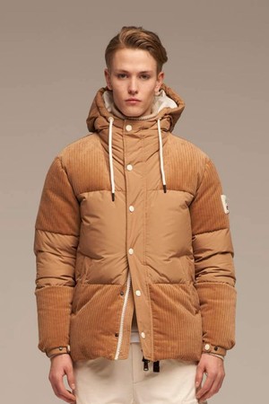 컬러 블로킹 코듀로이 후드 다운 패딩 점퍼 AJP116A