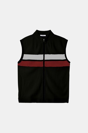 골프앤라이프 스트라이프 집업 니트 조끼 CJP138