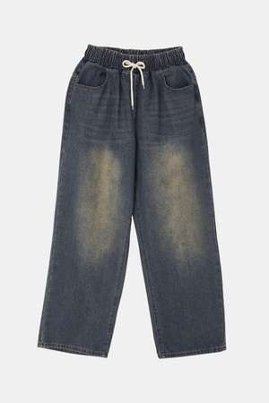 루즈핏 워싱 밴딩 데님 팬츠 CJN113