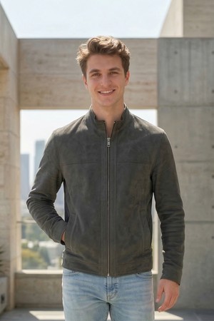 그레이 워싱 램스킨 점퍼 DLJP103