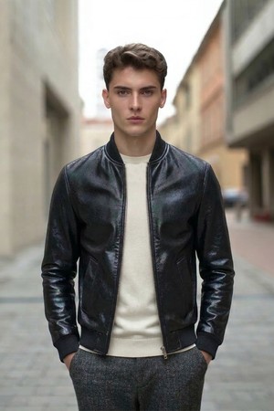 코팅 램스킨 블루종 집업 점퍼 DLJP106