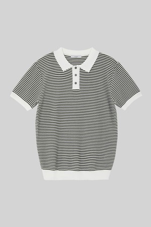 스트라이프 카라 반팔 니트 DSTEE107