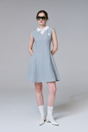 Cool Breeze Seersucker Dress 시어서커 슬리브리스 원피스_NAVY-a