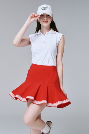 Lace Hem Flare Skirt 레이스디테일 플레어 스커트_RED-a