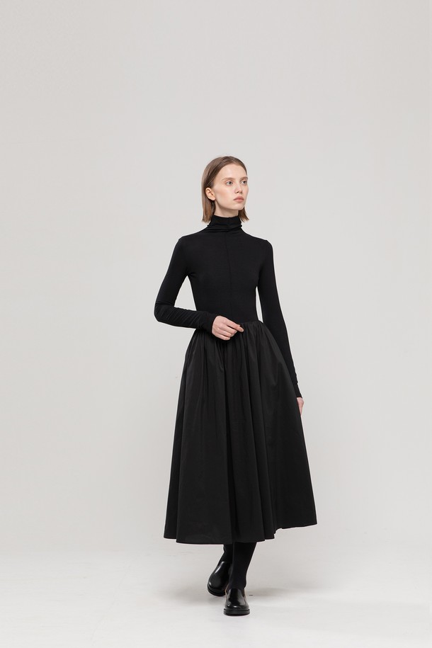 JMARK New York - 긴소매 원피스 - Turtleneck mix dress - Black