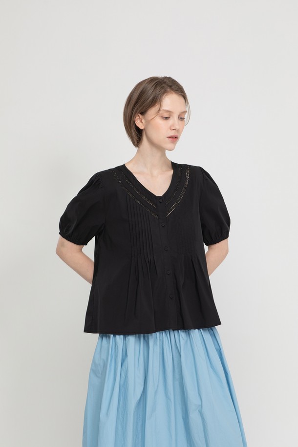 JMARK New York - 블라우스 - V-neck puff sleeve blouse - Black