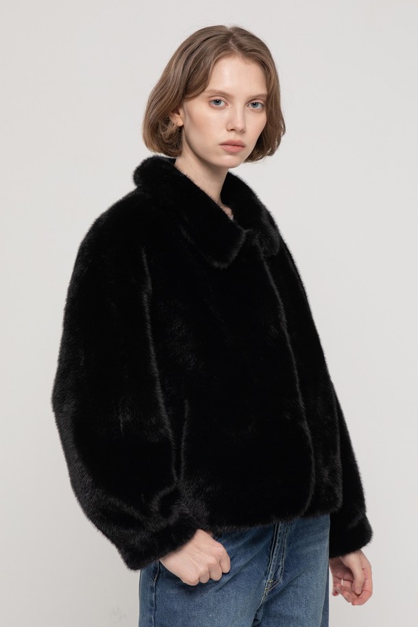 JMARK New York - 자켓 - Round collar mink fur jacket - Black