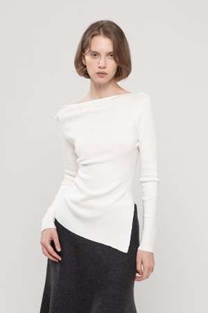 Unbalanced shirring t-shirt - Ivory