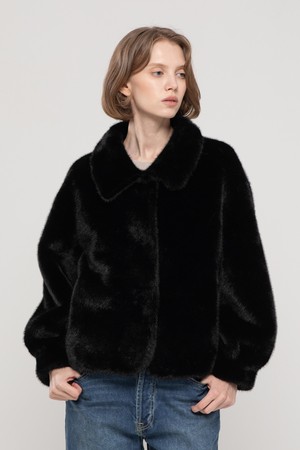 Round collar mink fur jacket - Black