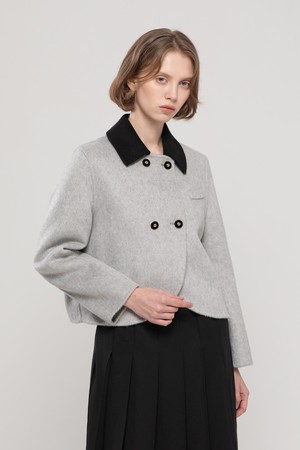 Double-burton wool cropped jacket - Gray