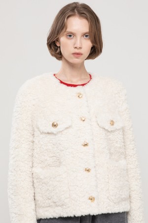 Lamswool Out Pocket Tweed Jacket - Ivory