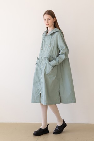 Hooded zip up outer dress - Mint