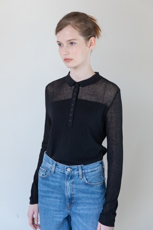 See-through button up knit - Black