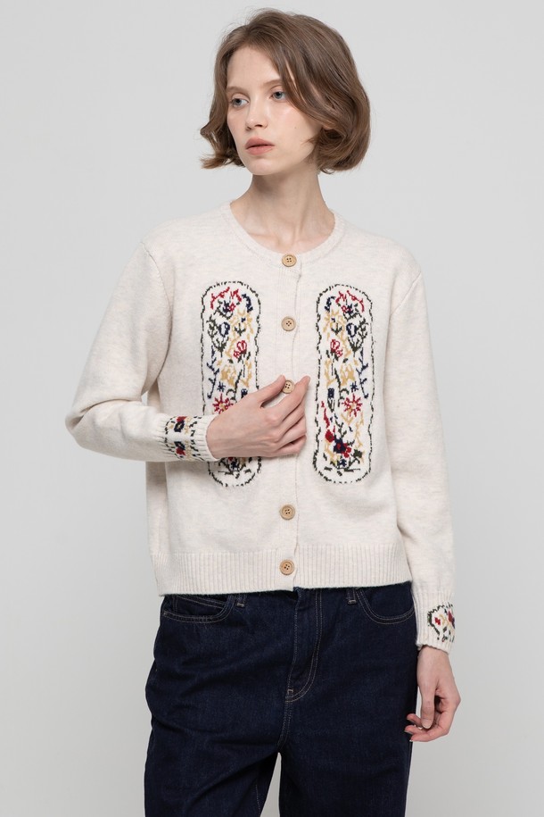 JMARK New York - 가디건 - Flower knitwear cardigan - Ivory