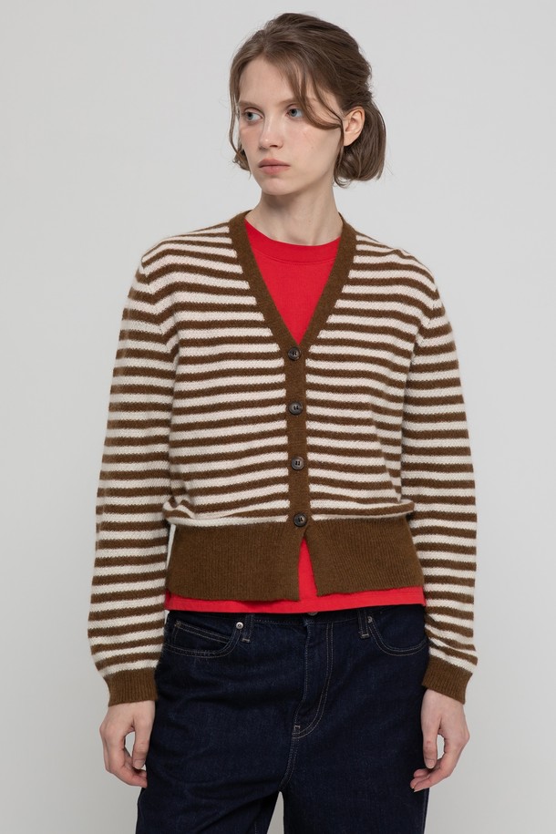 JMARK New York - 가디건 - Stripe knitwear cardigan - Brown