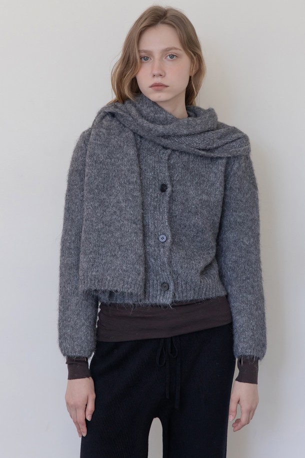 JMARK New York - 가디건 - Boucle crop cardigan - Gray