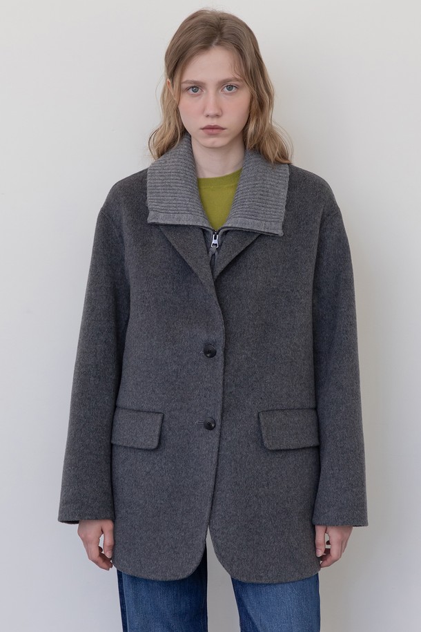 JMARK New York - 코트 - Wool knit collar half jacket - Gray