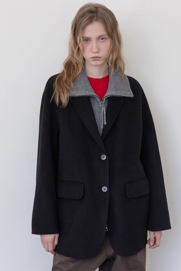 JMARK New York - 코트 - Wool knit collar half jacket - Black