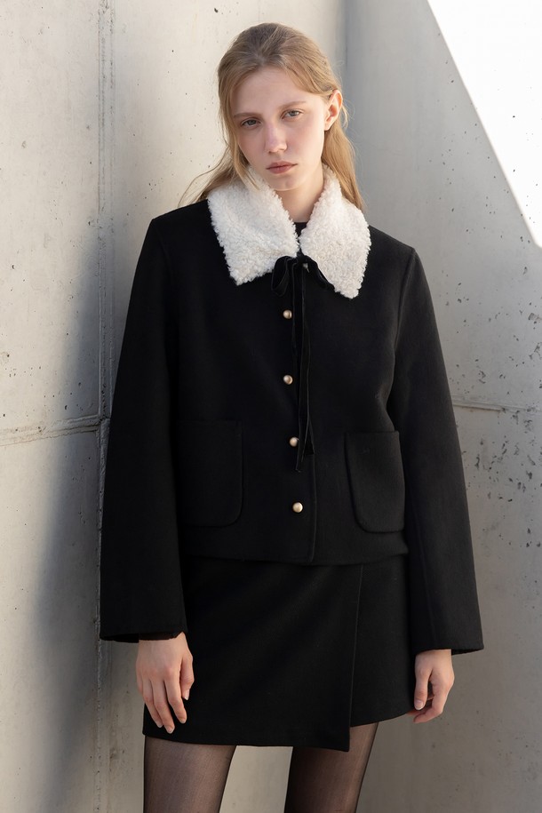 JMARK New York - 코트 - Fur collar wool hand made jacket - Black