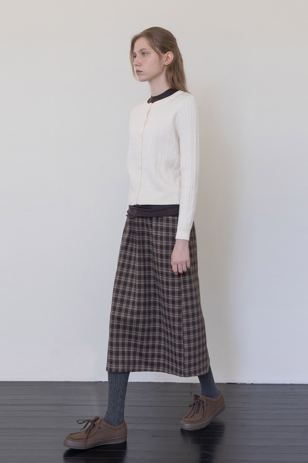 JMARK New York - 롱스커트 - Check banded skirt - Brown